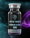 Vial labeled 'Peptide Therapy Thymosin Alpha 1 10MG' with a space-themed background